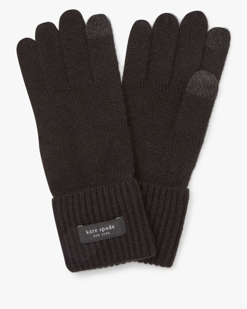 Kate Spade,Sam Label Knit Tech Gloves,Black