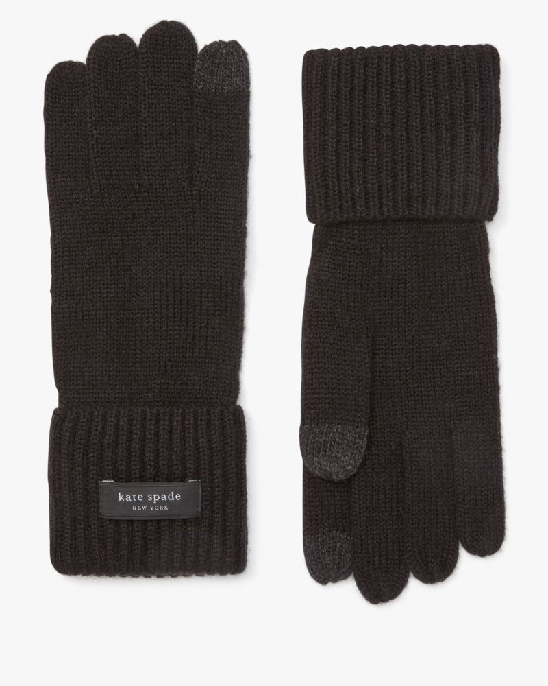 Kate Spade,Sam Label Knit Tech Gloves,Black