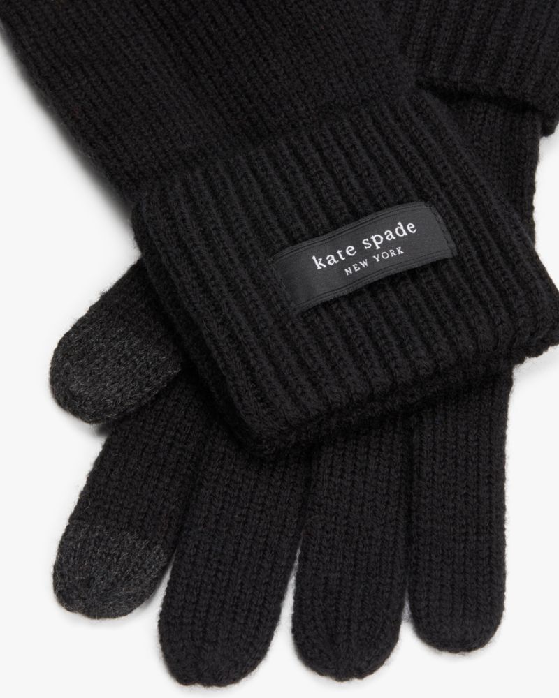 Kate Spade,Sam Label Knit Tech Gloves,Black