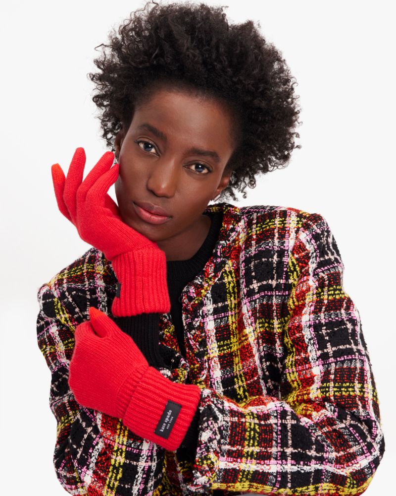 Kate Spade,Sam Label Knit Tech Gloves,Red