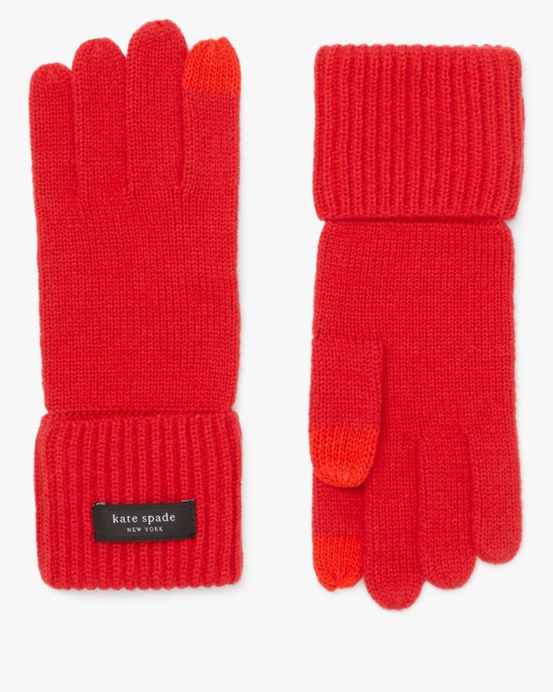 Kate Spade,Sam Label Knit Tech Gloves,Red