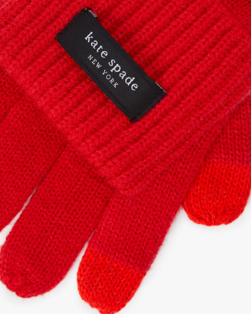 Kate Spade,Sam Label Knit Tech Gloves,Red