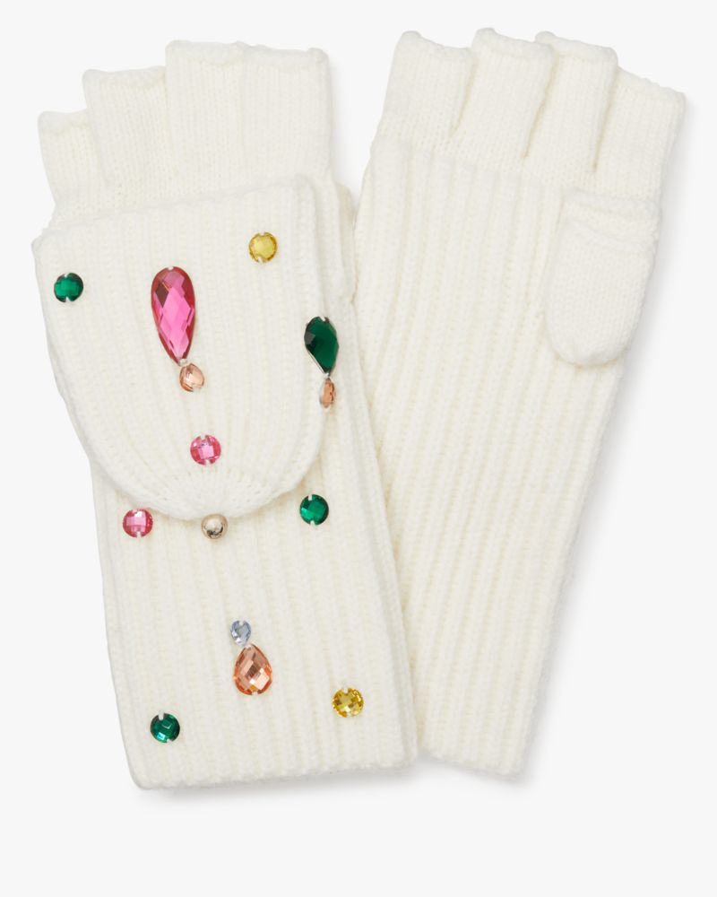 Kate Spade,Embellished Pop Top Gloves,Cream