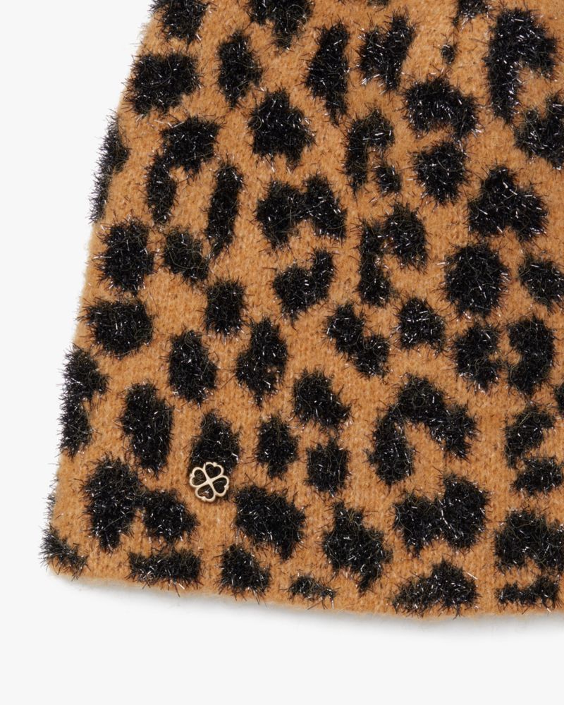 Kate Spade,Modern Leopard Knit Beanie,Brown Horn