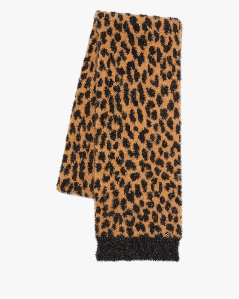 Kate Spade,Modern Leopard Knit Scarf,Brown Horn