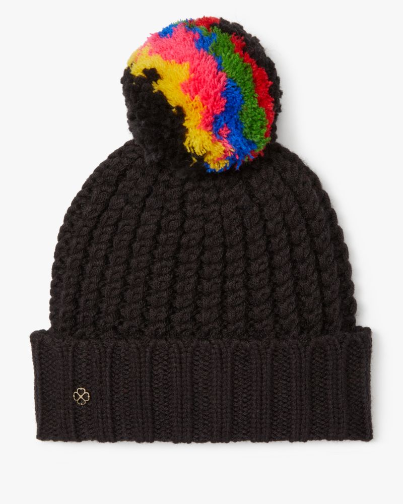Kate Spade,Marble Cable Knit Beanie,Black