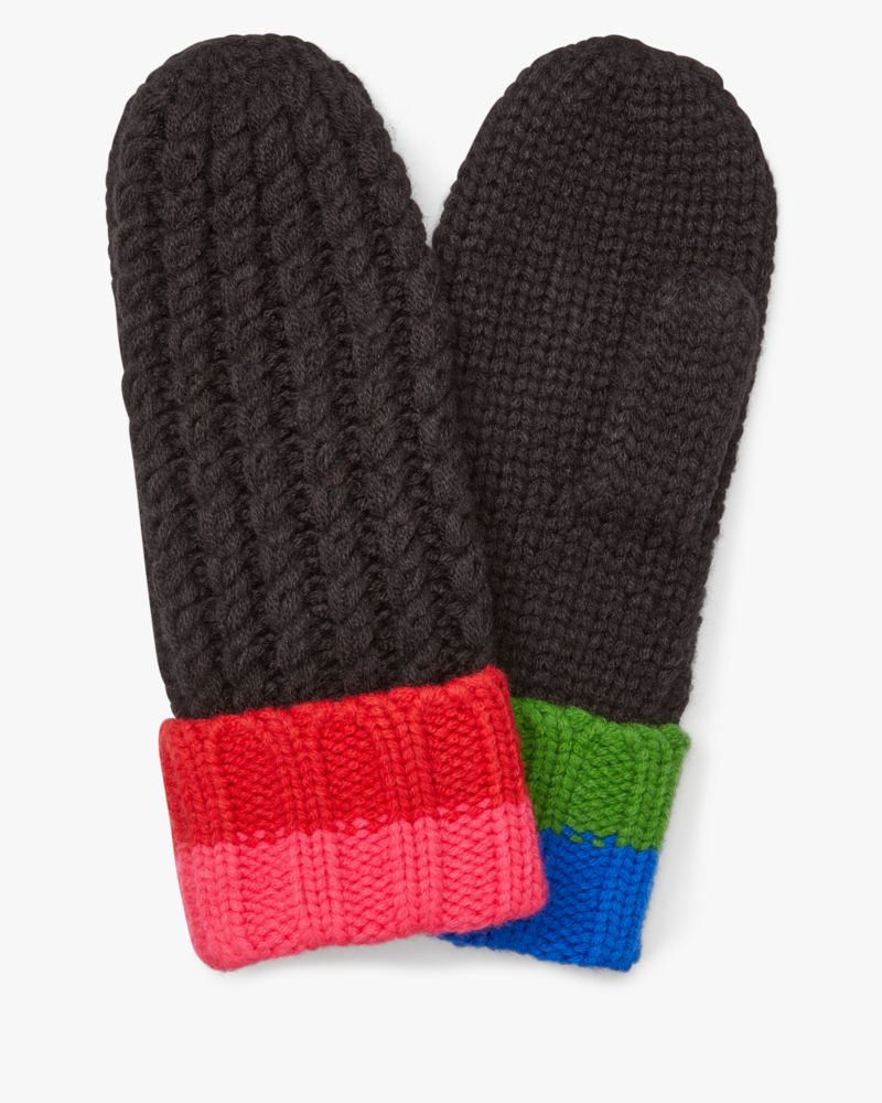 Kate Spade,Marble Cable Knit Mittens,Black