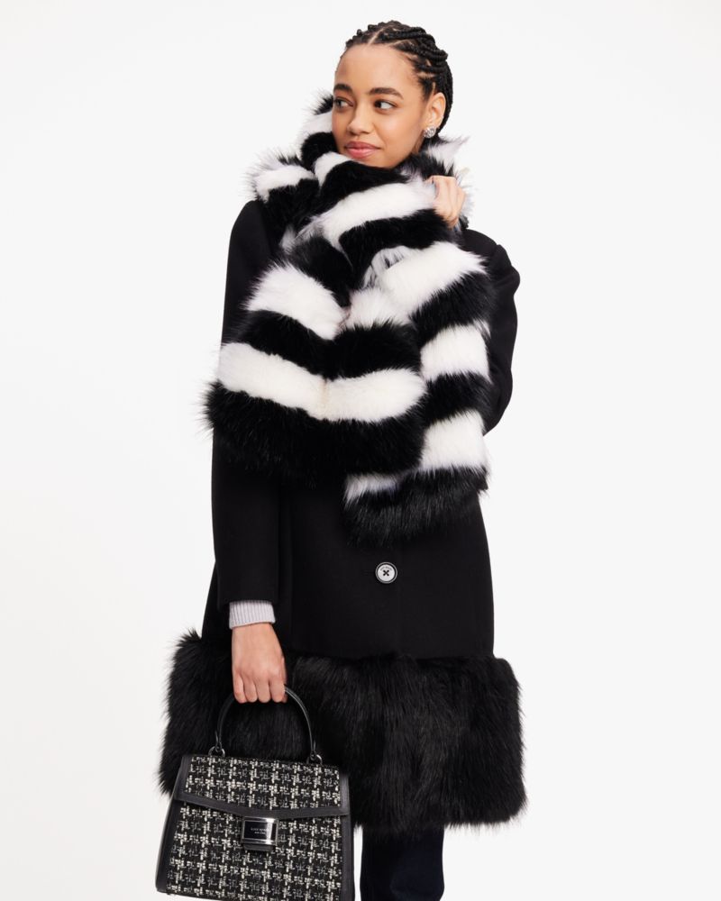 Striped Faux Fur Pull Through Scarf