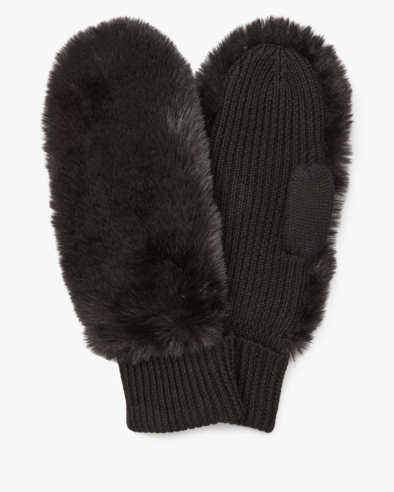 Kate Spade,Faux Fur Mitten,Black