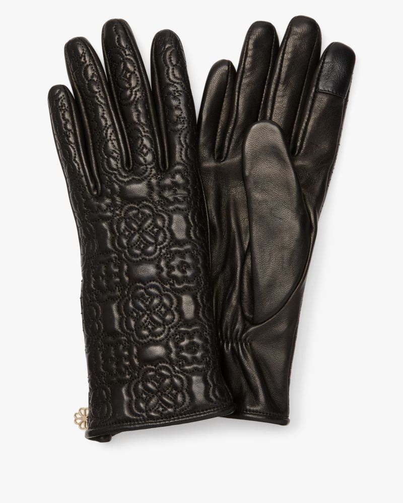 Kate Spade,Arabesque Quilted Zipped Tech Gloves,Black