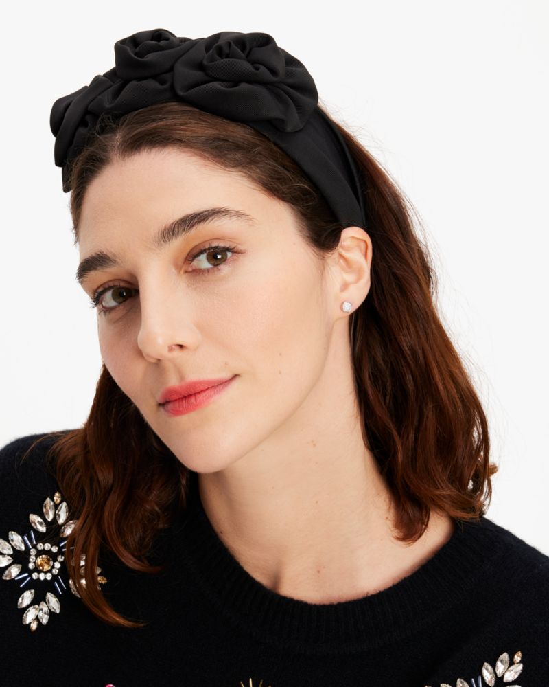 Kate Spade,Rosette Florettes Headband,Polyester,Headband,3D Embellishment,Embellished,Casual,Black