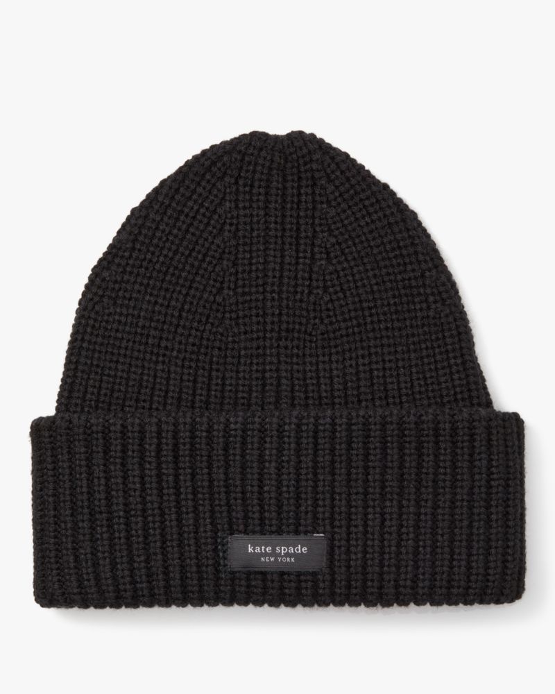 Kate Spade,Sam Label Cuff Beanie,Black