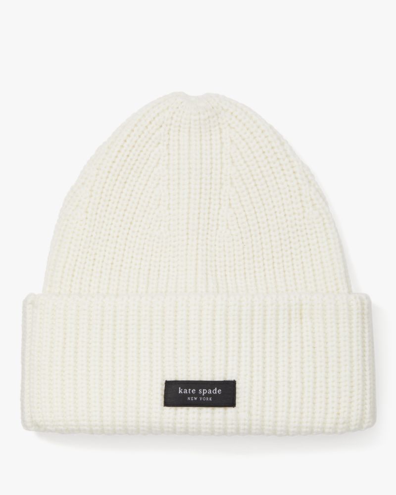 Kate Spade,Sam Label Cuff Beanie,Beanie,Ribbed,Tag Embellishment,Logo,Casual,Multi Color