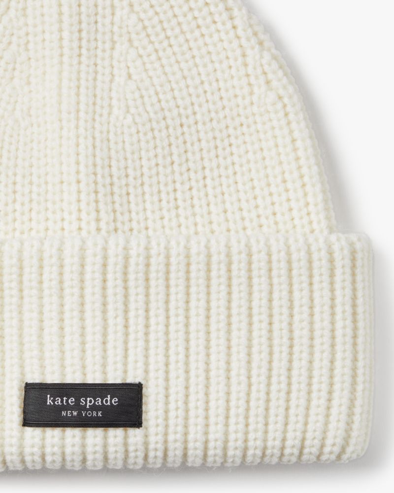 Kate Spade,Sam Label Cuff Beanie,Beanie,Ribbed,Tag Embellishment,Logo,Casual,Multi Color