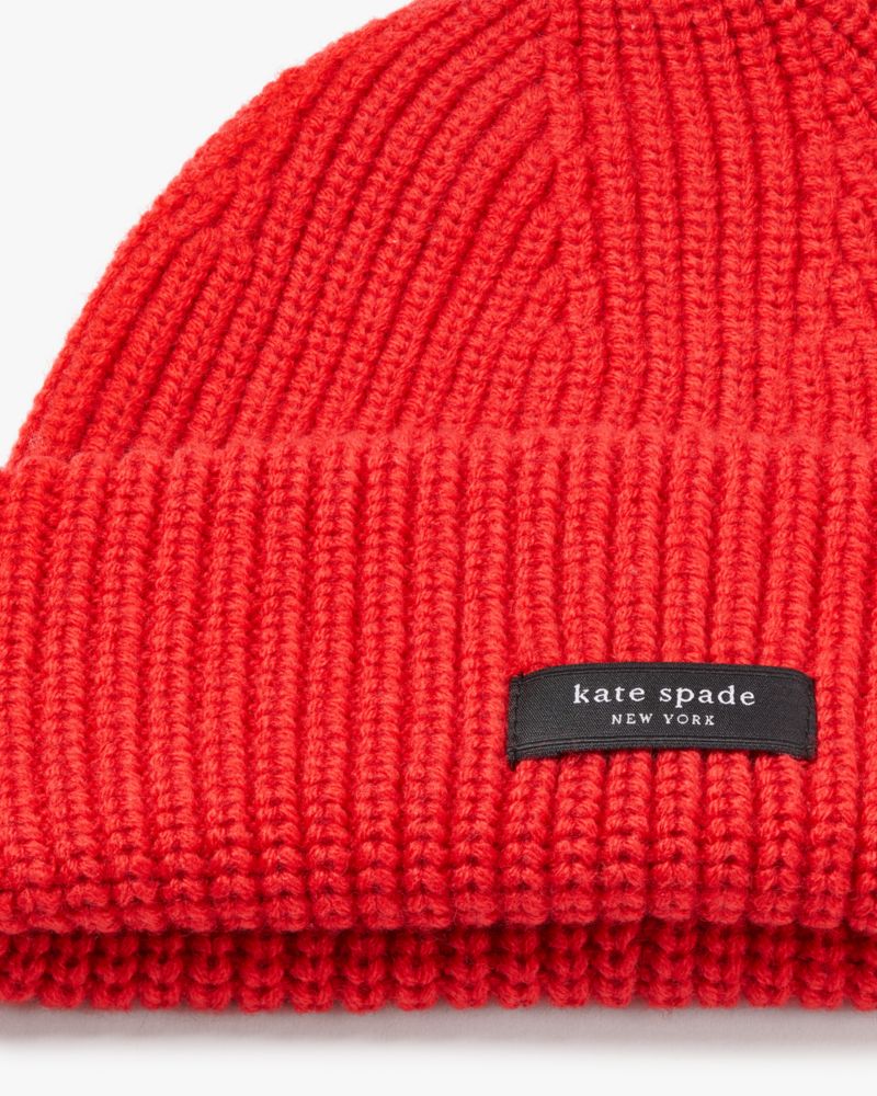 Kate Spade,Sam Label Cuff Beanie,Beanie,Ribbed,Tag Embellishment,Logo,Casual,Red