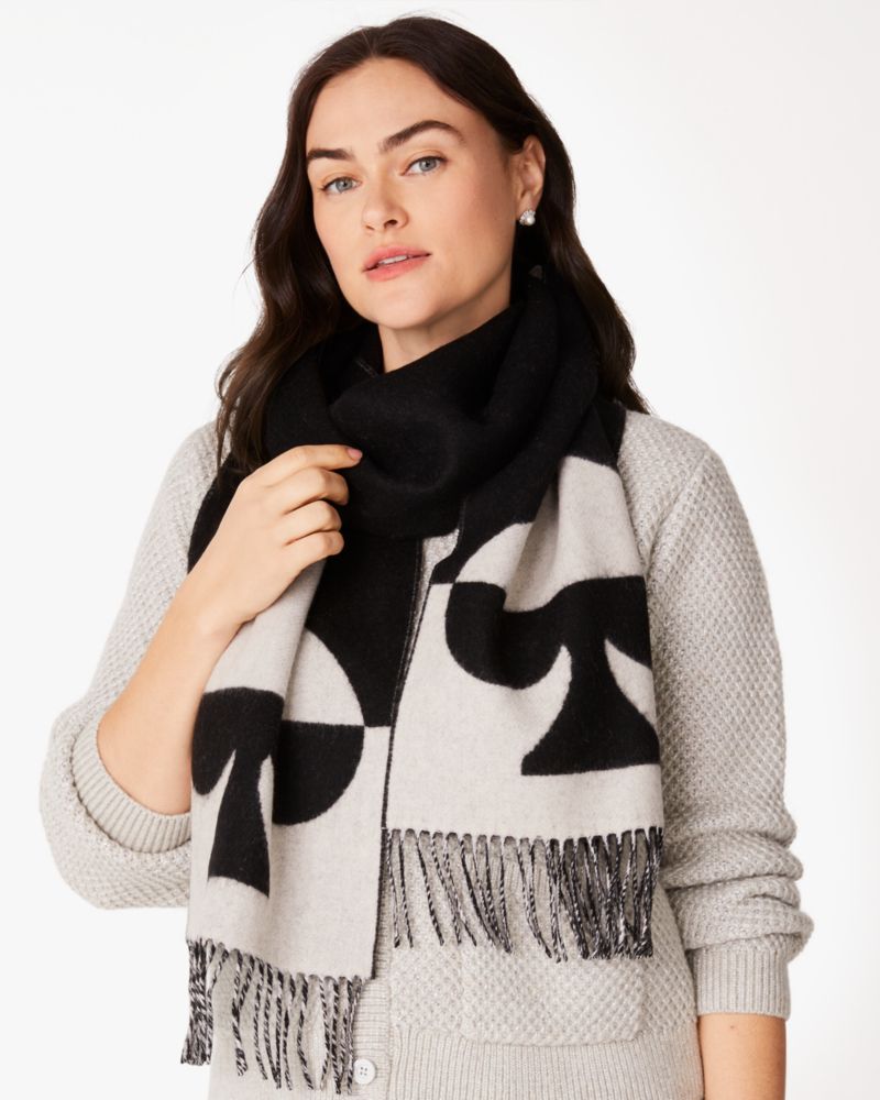 Kate Spade,Wool Cashmere Oversized Scarf,Cashmere,Wool,Rectangle,Color Block,Fringe,Casual,Black