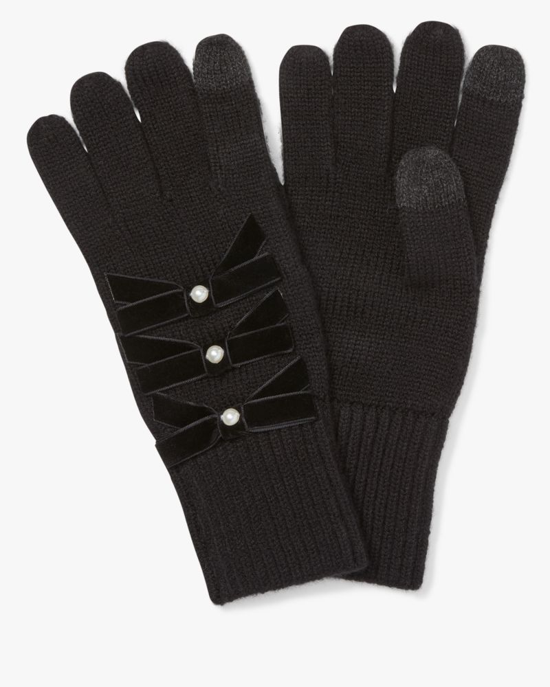 Kate Spade,Velvet Bow Gloves,Black