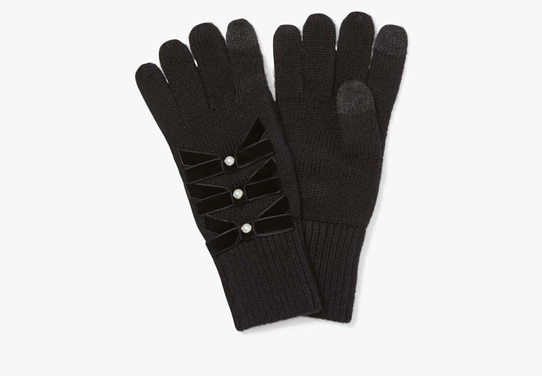 Kate Spade,Velvet Bow Gloves,Black image number 0