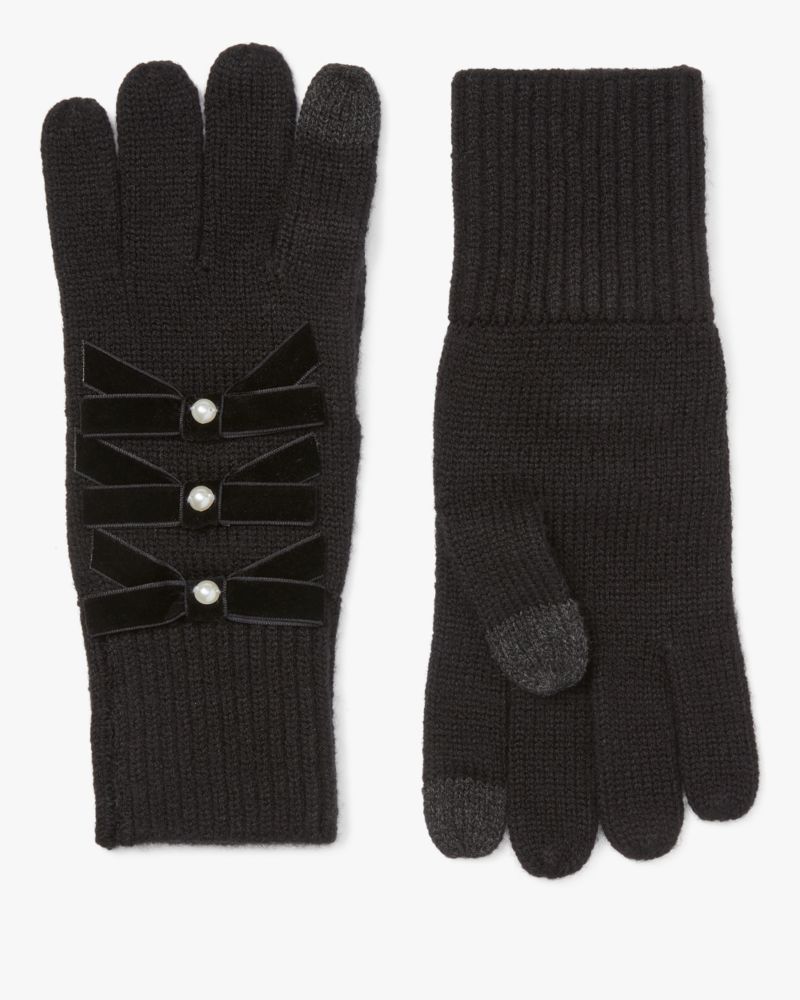 Kate Spade,Velvet Bow Gloves,Black