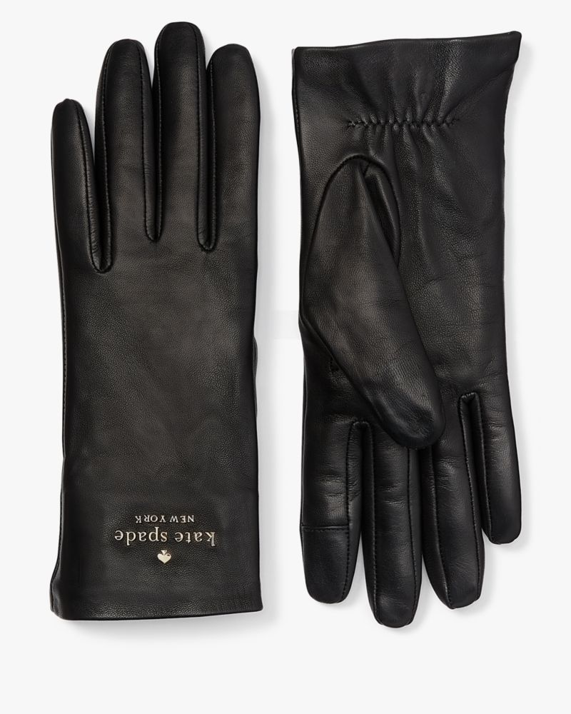 Kate Spade,Floating Logo Leather Gloves,Black