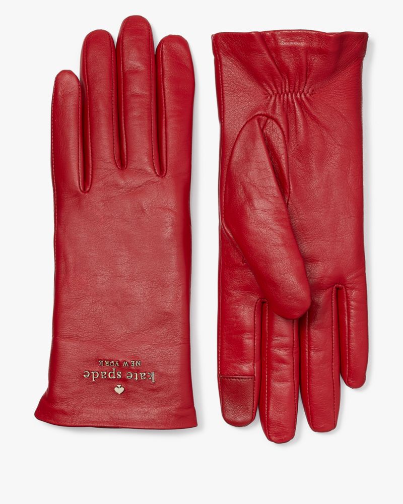 Kate Spade,Floating Logo Leather Gloves,Lava Falls