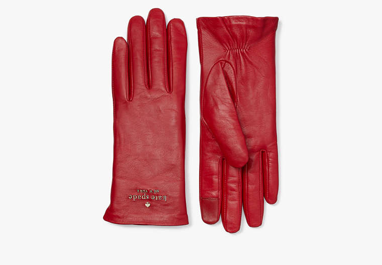 Kate Spade,Floating Logo Leather Gloves,Lava Falls