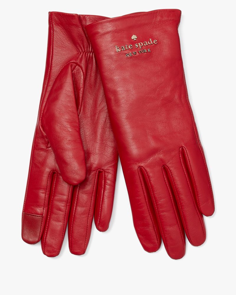 Kate Spade,Floating Logo Leather Gloves,Leather,Classic Gloves,Logo,Metal,Casual,Maroon