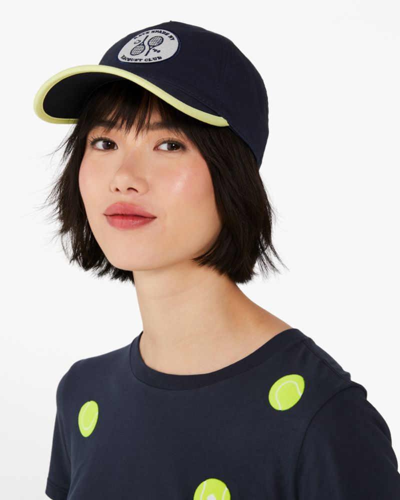 Kate Spade,Racquet Club Baseball Cap,Baseball Cap,Piping,Applique,Logo,Casual,Navy