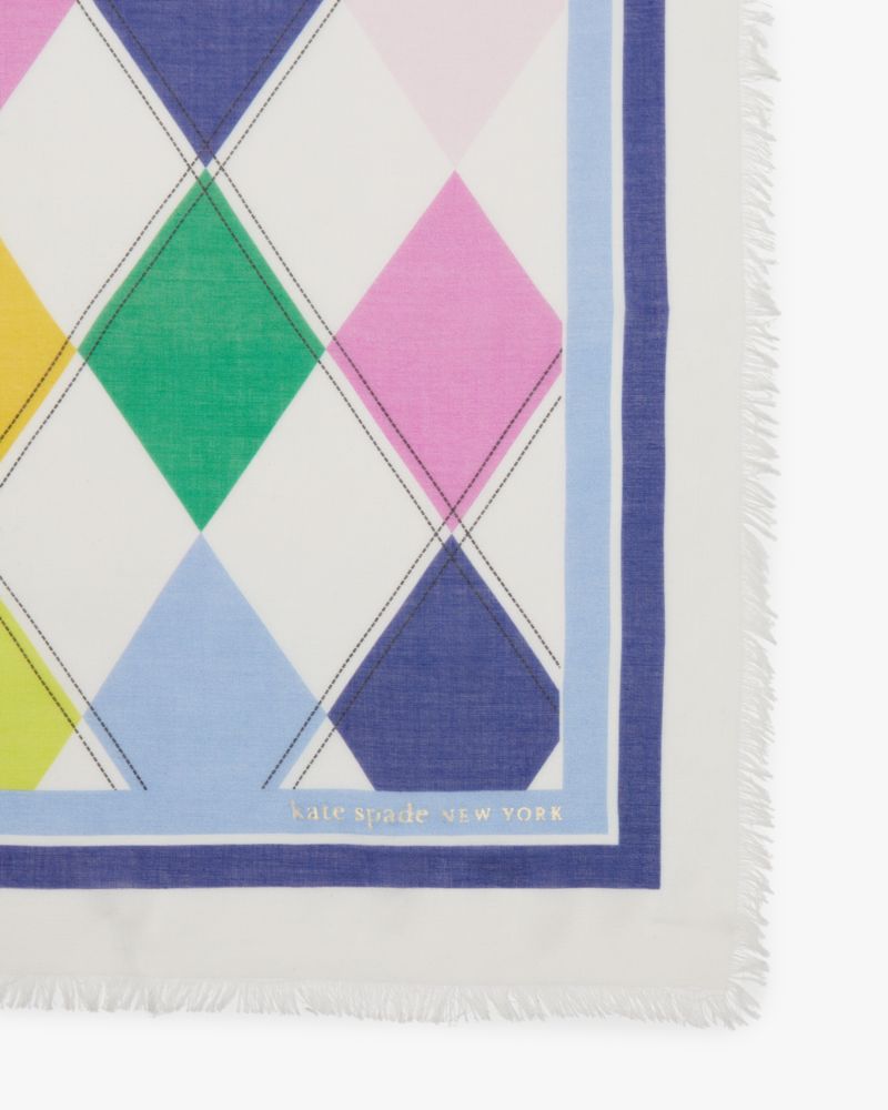 Kate Spade,Argyle Large Squre Scarf,Modal,Square,Frayed,Stripe,Casual,