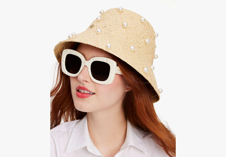 Kate Spade,Pearl Embellished Straw Cloche,Natural image number 0
