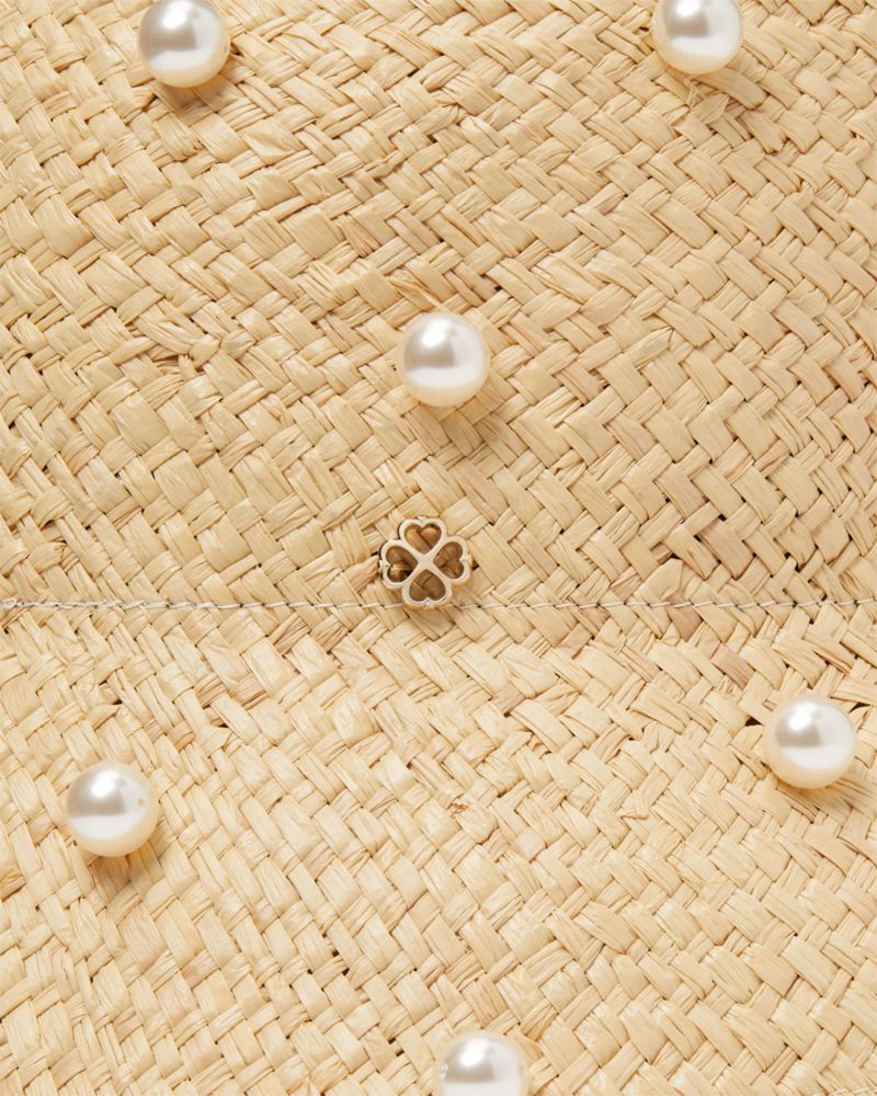Kate Spade,Pearl Embellished Straw Cloche,Natural