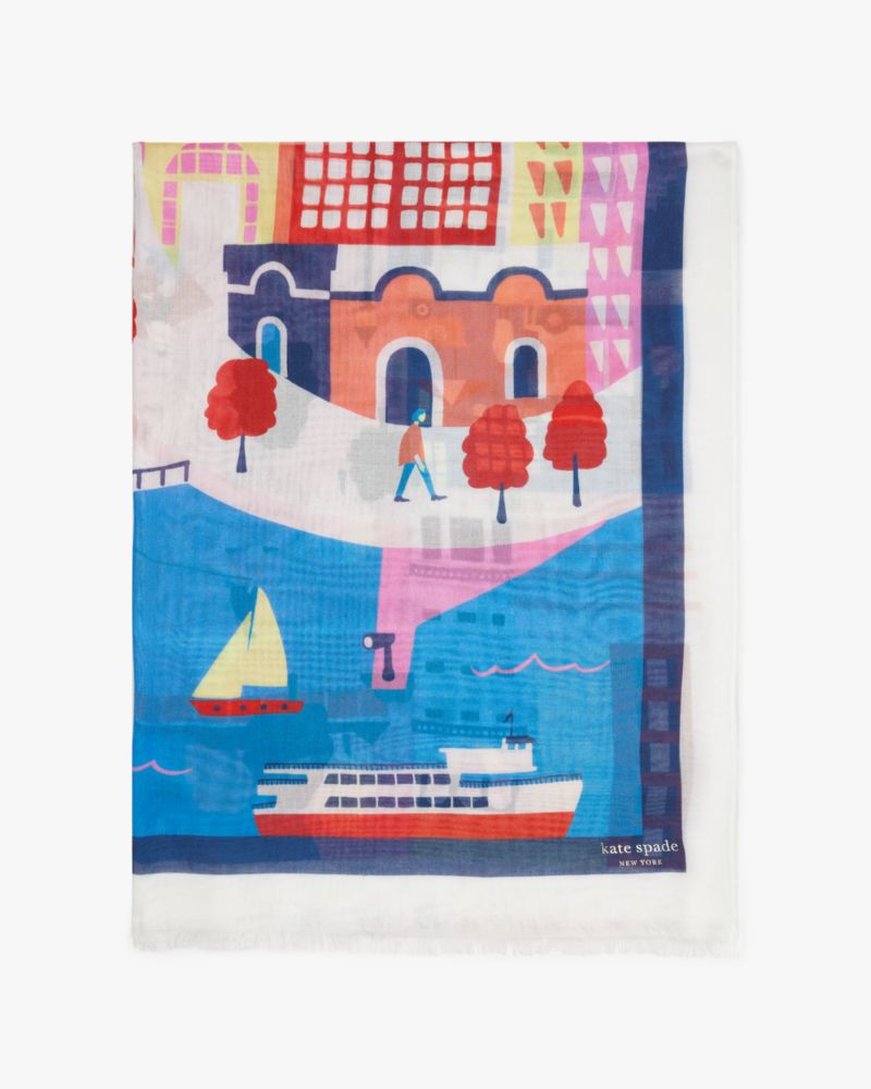 Kate Spade,City Map Oblong Scarf,Viscose,Rectangle,Casual,