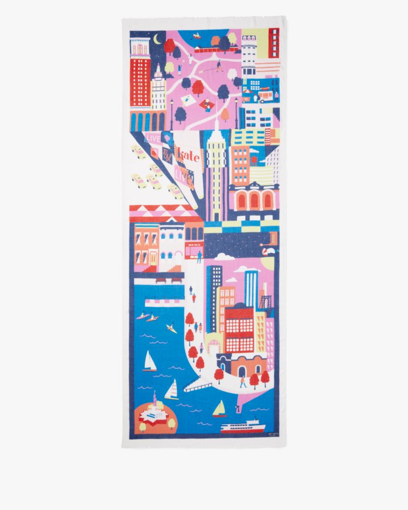 Kate Spade,City Map Oblong Scarf,Viscose,Rectangle,Casual,
