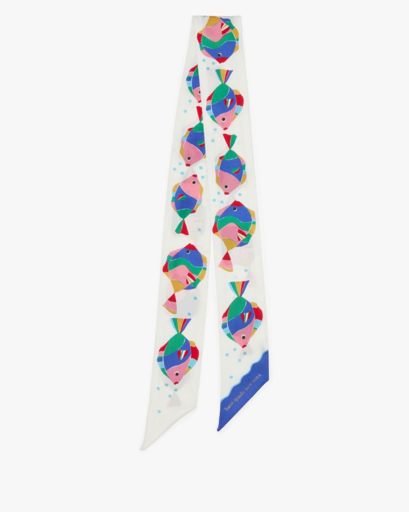 Kate Spade,Rainbow Fish Skinny Scarf,Neckerchief,Color Block,Logo,Word Embellishment,Casual,White