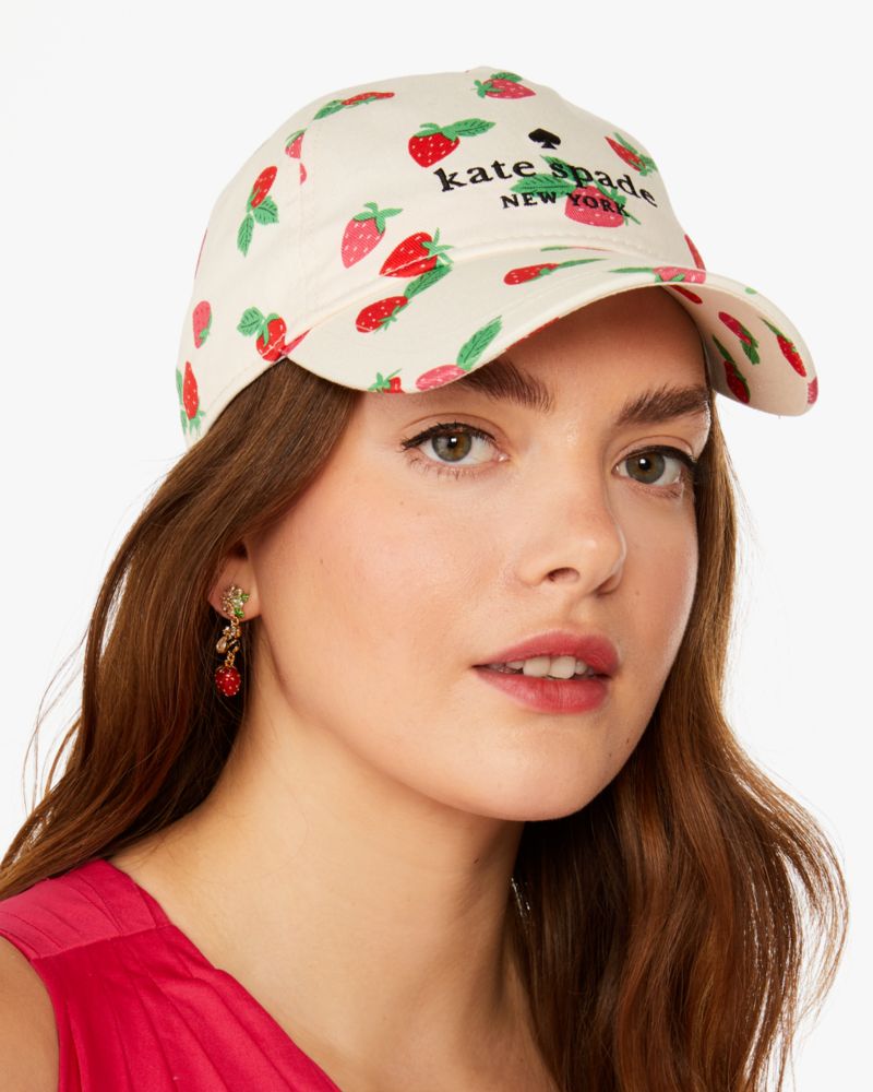 Kate Spade,Tossed Strawberry Baseball Hat,Cream