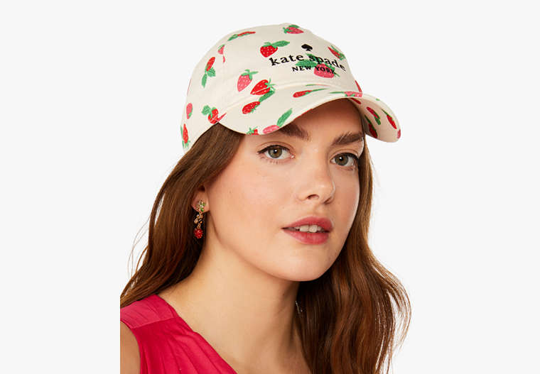 Kate Spade,Tossed Strawberry Baseball Hat,Cream