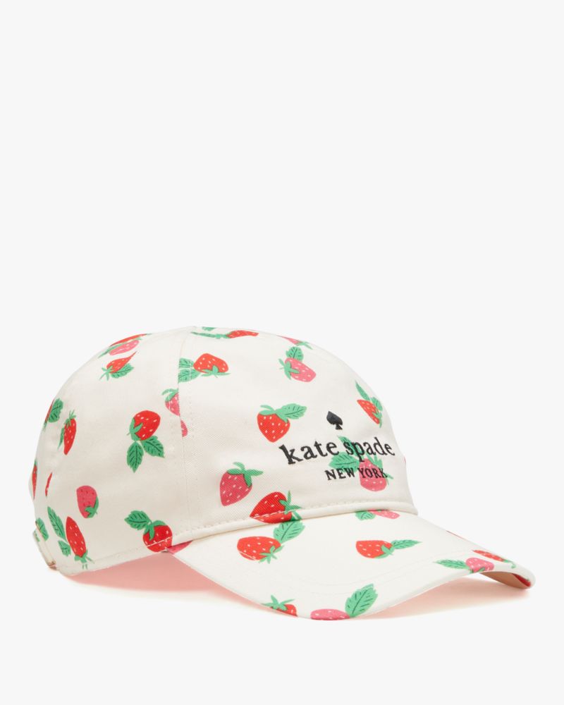 Kate Spade,Tossed Strawberry Baseball Hat,Cream