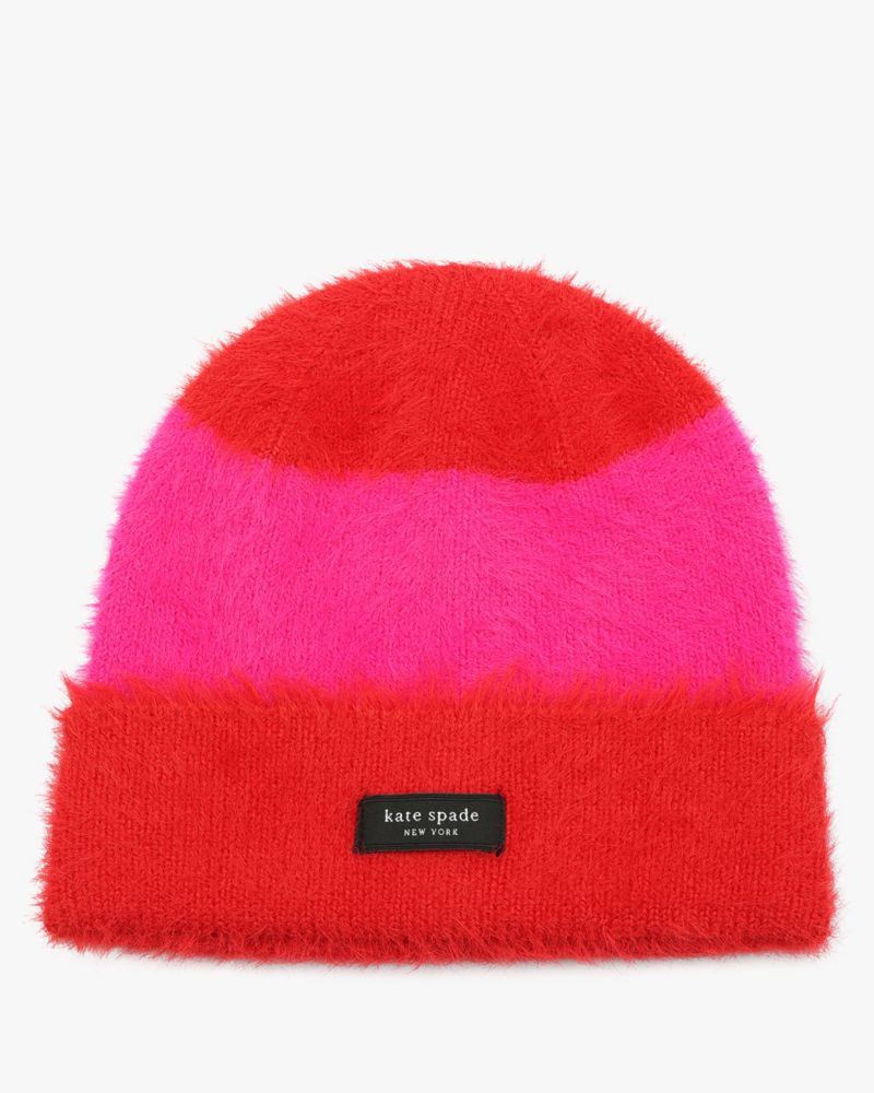 Kate Spade,Awning Stripe Fuzzy Beanie,