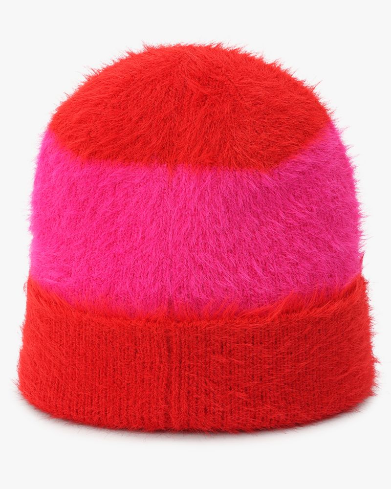 Kate Spade,Awning Stripe Fuzzy Beanie,Acrylic,Fuzzy Knit,Beanie,Tag Embellishment,Logo,Casual,Multi Color