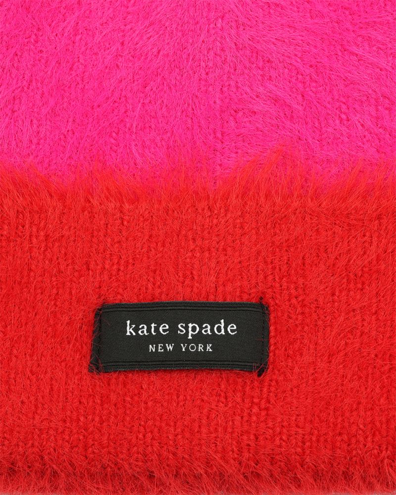Kate Spade,Awning Stripe Fuzzy Beanie,Acrylic,Fuzzy Knit,Beanie,Tag Embellishment,Logo,Casual,Multi Color