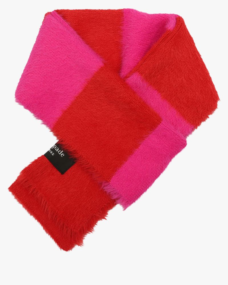 Kate Spade,Awning Stripe Fuzzy Scarf,Fuzzy Knit,Rectangle,Logo,Tag Embellishment,Casual,Multi Color