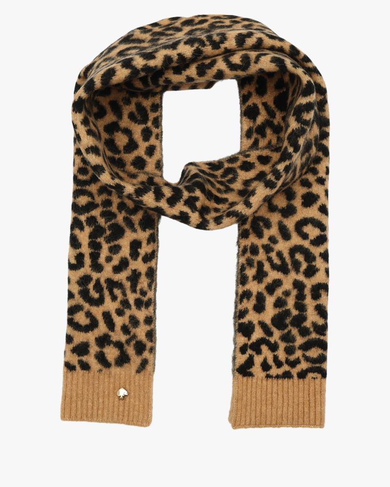 Kate Spade,Classic Leopard Scarf,Rectangle,Logo,Metal,Tag Embellishment,Casual,Multi Color