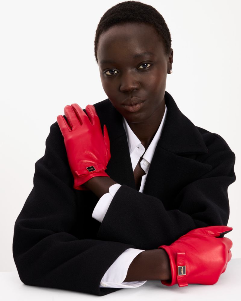 Kate Spade,Bow Ornament Leather Gloves,