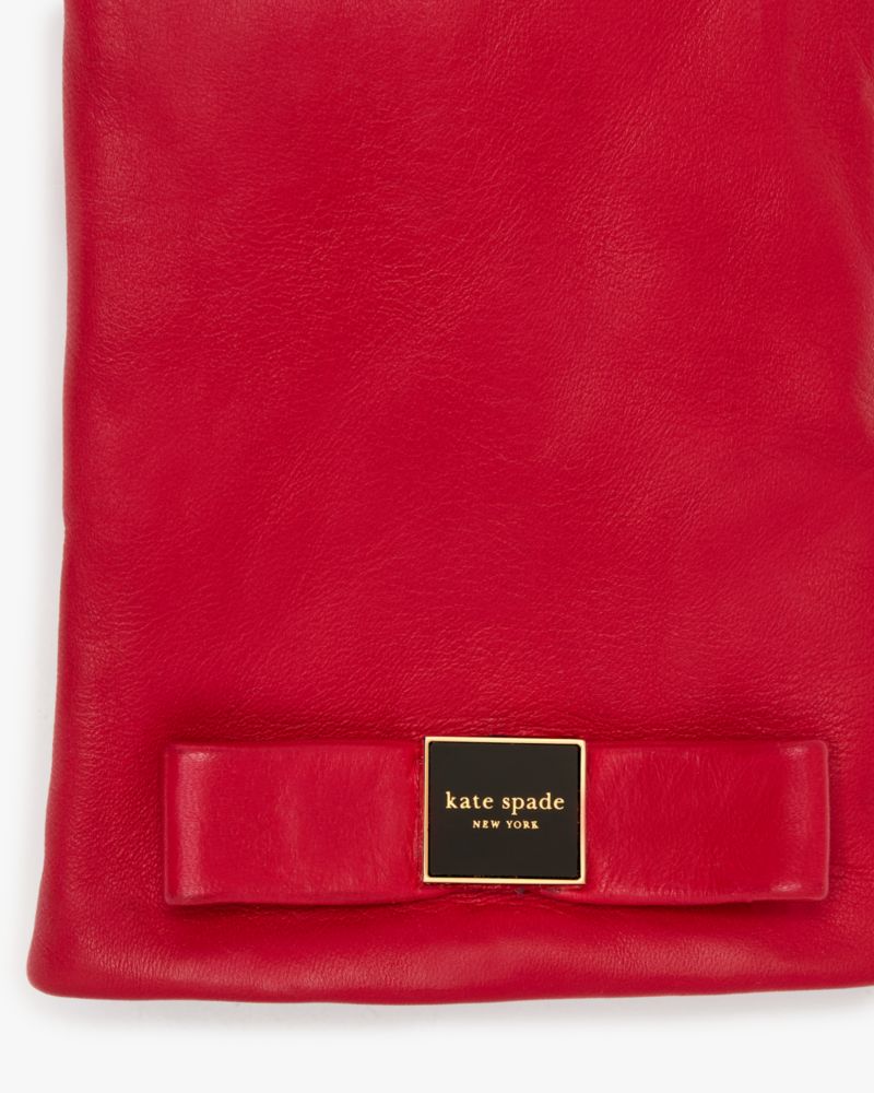 Kate Spade,Bow Ornament Leather Gloves,Leather,Classic Gloves,Logo,Color Block,Bow,Casual,Red