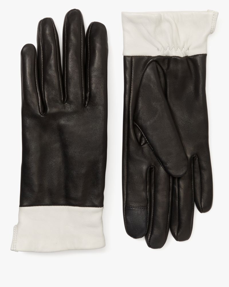 Kate Spade,Spade Logo Colorblock Leather Gloves,