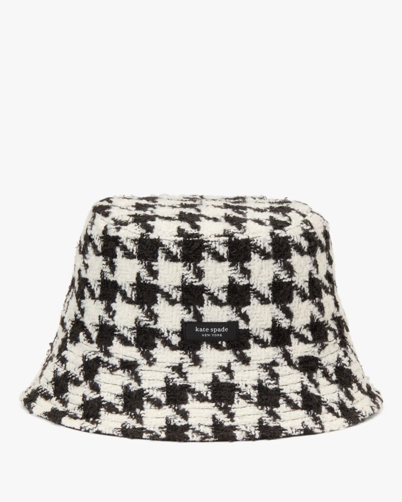 Kate Spade,Houndstooth Tweed Bucket Hat,Cotton,Bucket,Logo,Tag Embellishment,Casual,Multi Color