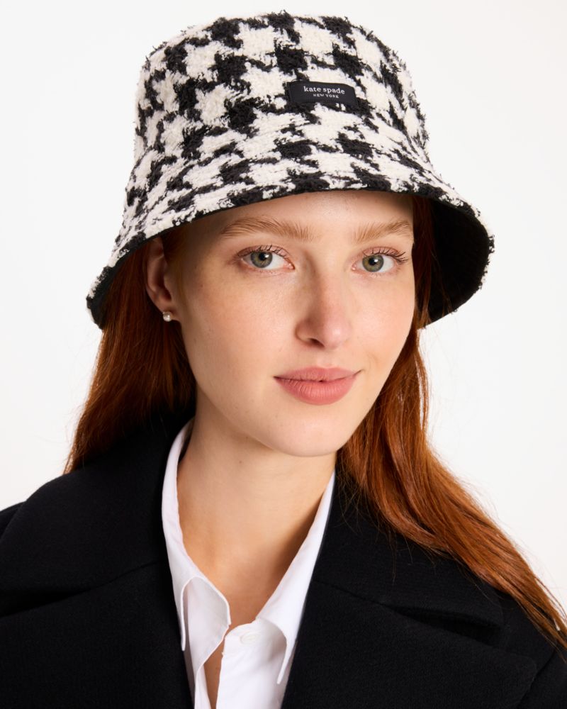 Kate Spade,Houndstooth Tweed Bucket Hat,Multi Color