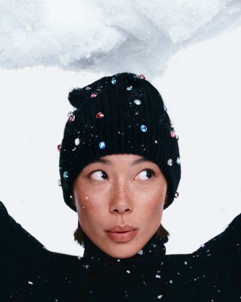 Kate Spade,Embellished Beanie,Beanie,Crystal,Embellished,Rhinestones,Casual,Black