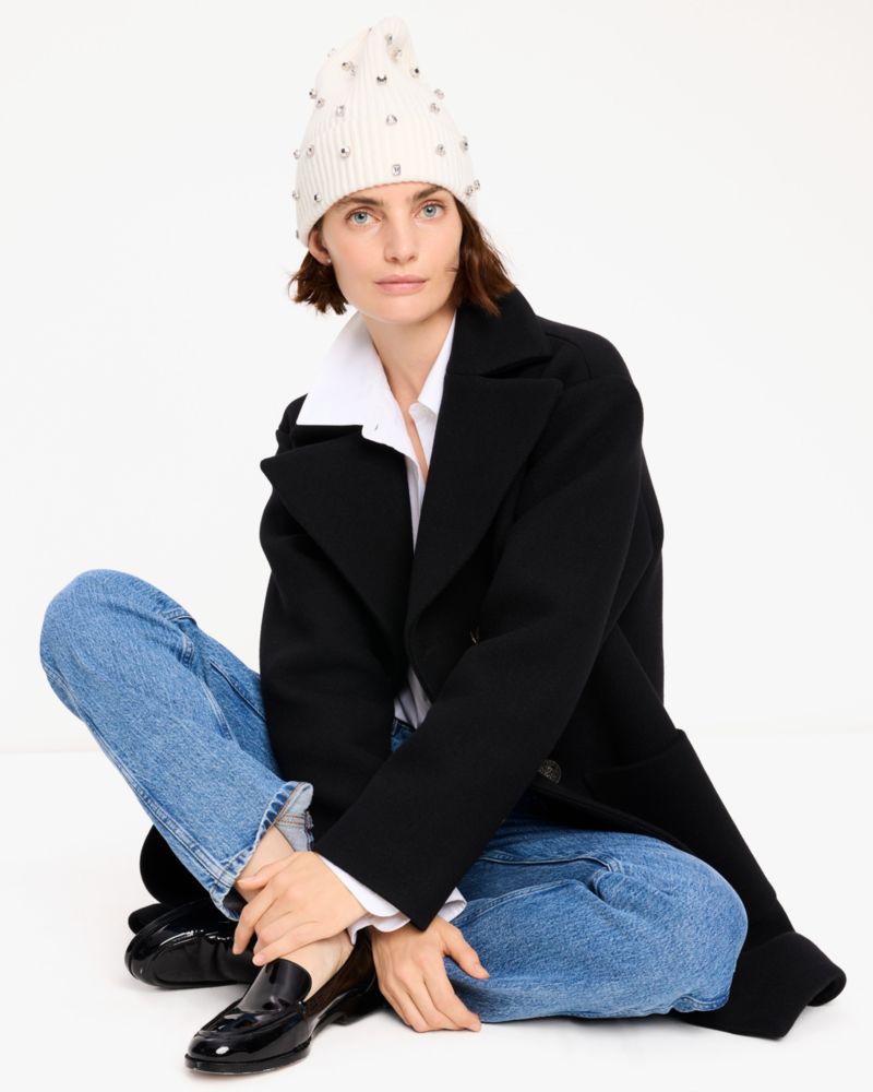 Kate Spade,Embellished Beanie,Beanie,Crystal,Embellished,Rhinestones,Casual,Cream