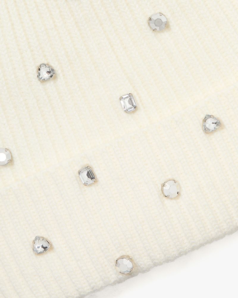 Kate Spade,Embellished Beanie,Beanie,Crystal,Embellished,Rhinestones,Casual,Cream